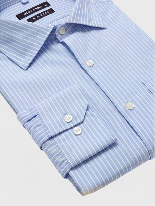 Chemise regular en pinpoint de coton bleu ciel à rayures - Father & Sons   - 3 