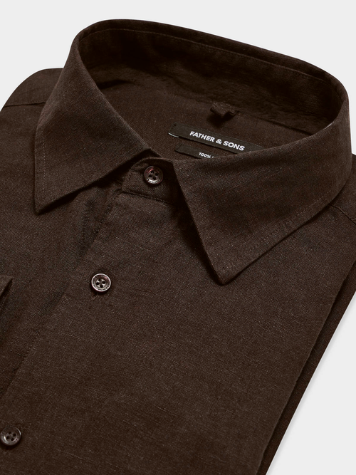 Chemise slim en lin marron foncé - Father & Sons   - 2 