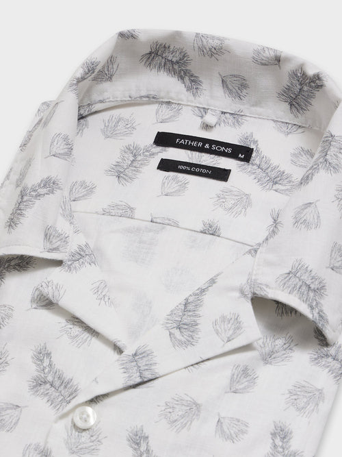 Chemise manches courtes regular en popeline de coton à motif fleuri bleu - 2 - Father & Sons   - 5 