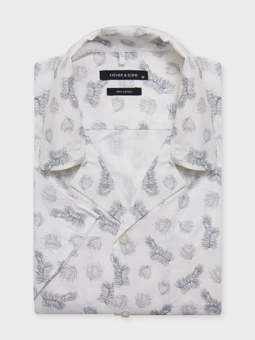 Chemise manches courtes regular en popeline de coton à motif fleuri bleu - 1 - Father & Sons   - 5 