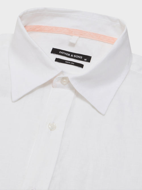 Chemise manches courtes regular en popeline de lin blanc - 2 - Father & Sons   - 1 