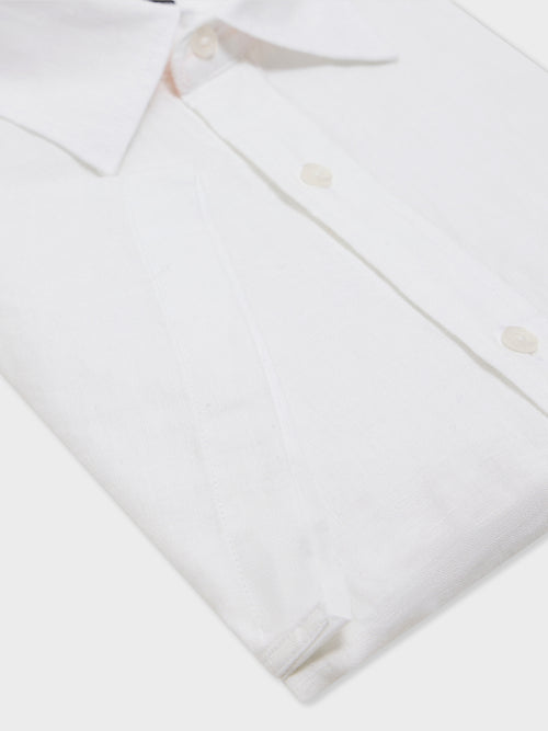 Chemise manches courtes regular en popeline de lin blanc - Father & Sons   - 3 