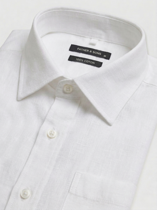 Chemise manches courtes loose en coton façonné blanc - 2 - Father & Sons   - 12 