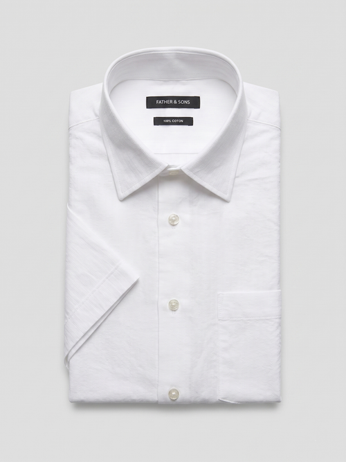Chemise manches courtes loose en coton façonné blanc - 1 - Father & Sons   - 12 