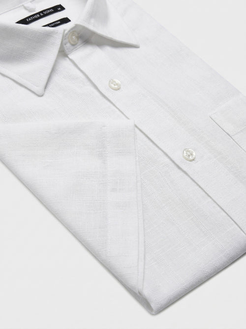 Chemise manches courtes loose en coton façonné blanc - Father & Sons   - 3 