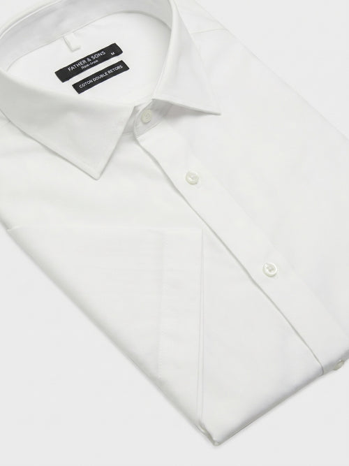 Chemise manches courtes non-iron regular en twill de coton blanc - 2 - Father & Sons   - 5 