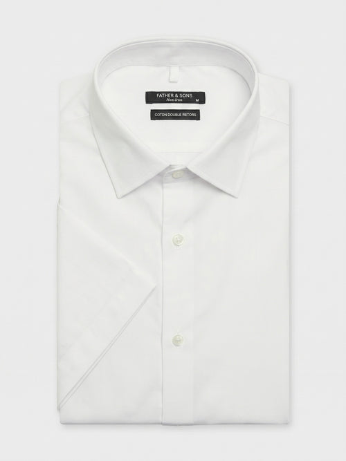 Chemise manches courtes non-iron regular en twill de coton blanc - 1 - Father & Sons   - 5 