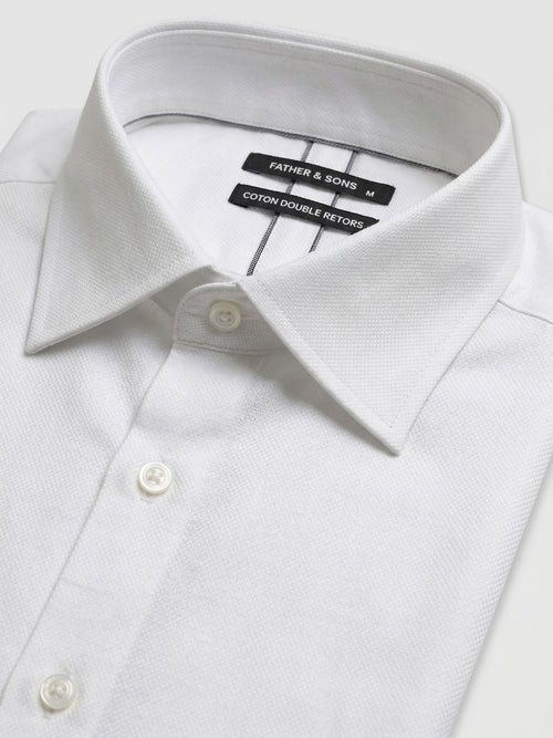 Chemise manches courtes slim en coton façonné blanc - 2 - Father & Sons   - 13 