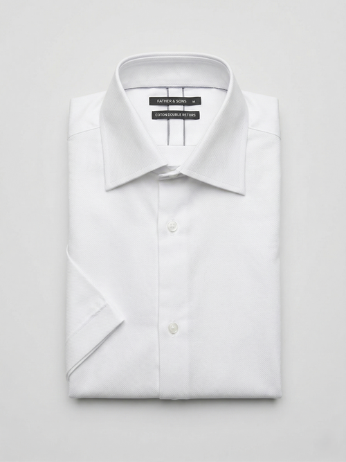 Chemise manches courtes slim en coton façonné blanc - 1 - Father & Sons   - 13 