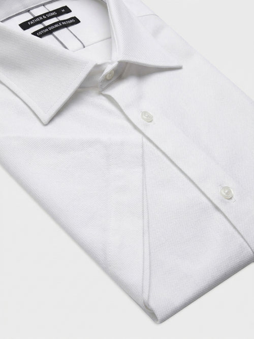 Chemise manches courtes slim en coton façonné blanc - Father & Sons   - 3 