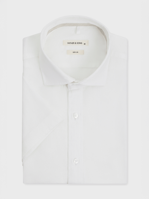 Chemise manches courtes Slim en popeline de coton et lin blancs - 1 - Father & Sons   - 14 