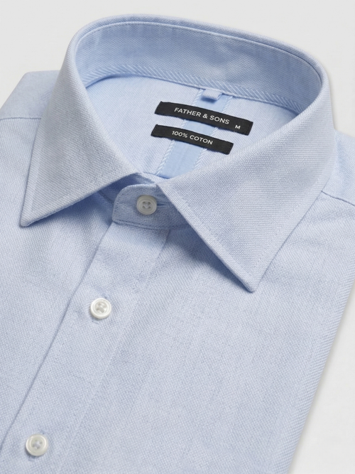 Chemise manches courtes slim en coton oxford bleu ciel - 2 - Father & Sons   - 1 