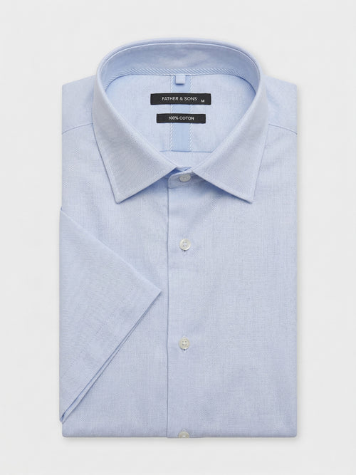 Chemise manches courtes slim en coton oxford bleu ciel - 1 - Father & Sons   - 1 