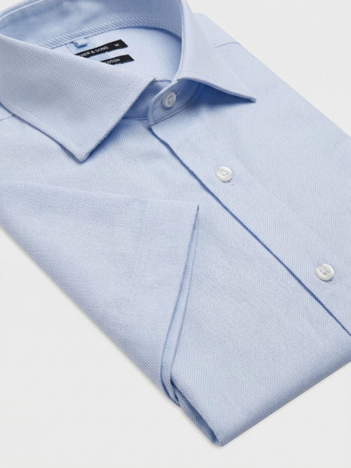Chemise manches courtes slim en coton oxford bleu ciel - Father & Sons   - 3 