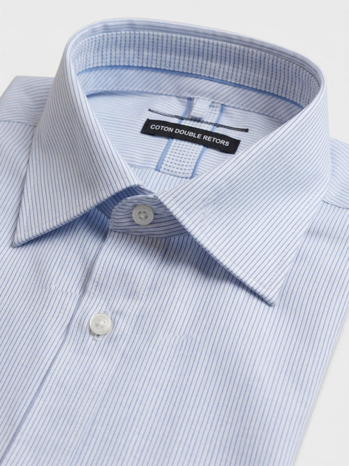 Chemise manches courtes regular en popeline de coton à rayures bleu ciel - 2 - Father & Sons   - 7 