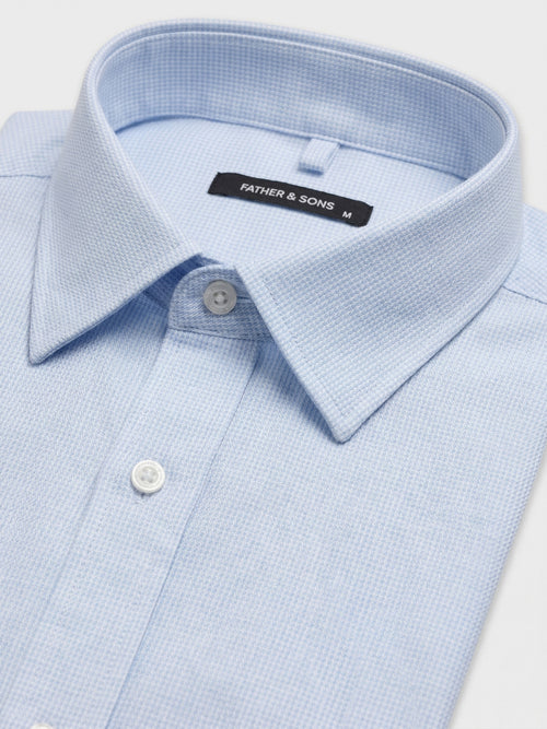 Chemise manches courtes slim en coton Jacquard bleu ciel à carreaux - 2 - Father & Sons   - 8 