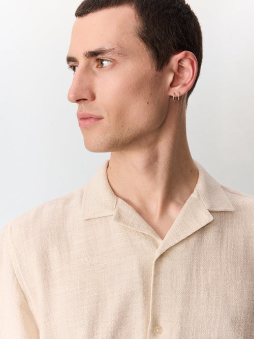 Chemise manches courtes regular en coton et lin façonnés beige clair - Father & Sons   - 3 