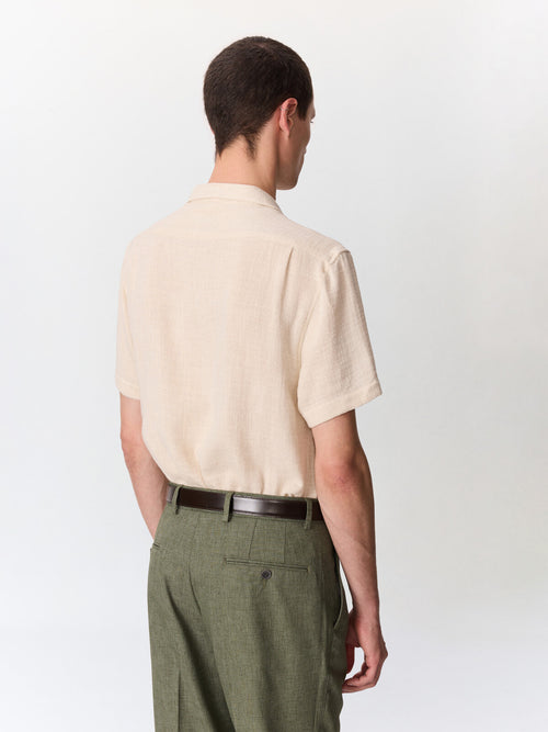 Chemise manches courtes regular en coton et lin façonnés beige clair - 2 - Father & Sons   - 14 