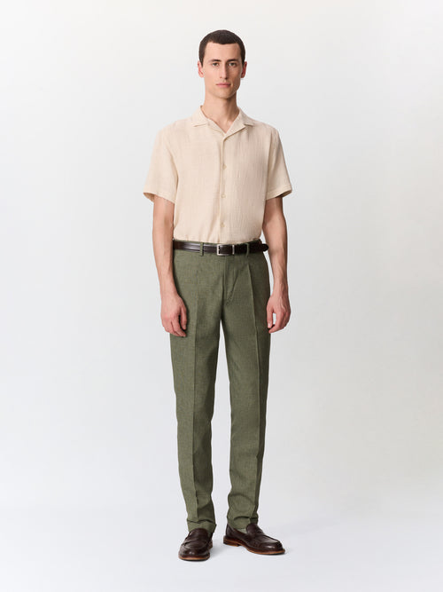 Chemise manches courtes regular en coton et lin façonnés beige clair - Father & Sons   - 5 