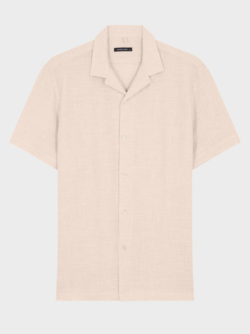 Chemise manches courtes regular en coton et lin façonnés beige clair - Father & Sons   - 6 