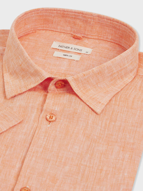 Chemise manches courtes Slim en popeline de lin terracotta - 2 - Father & Sons   - 18 