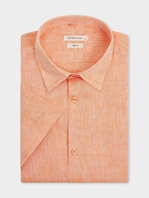 Chemise manches courtes Slim en popeline de lin terracotta - 1 - Father & Sons   - 18 