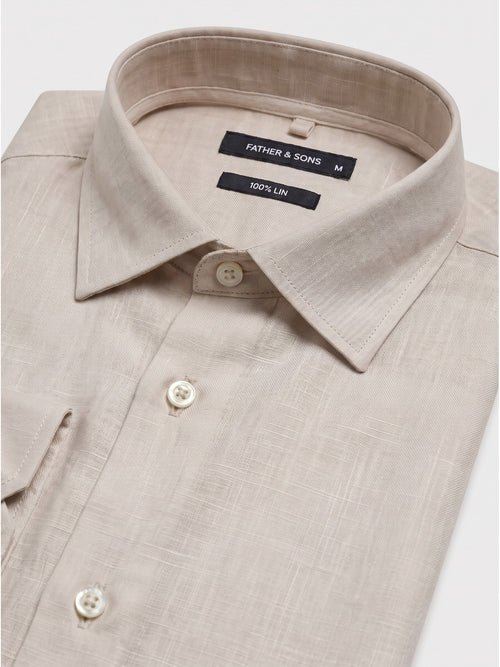 Chemise slim en lin beige - Father & Sons   - 2 