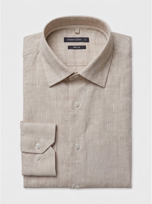 Chemise slim en lin beige - Father & Sons   - 1 