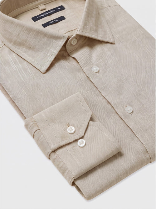 Chemise slim en lin beige - Father & Sons   - 3 