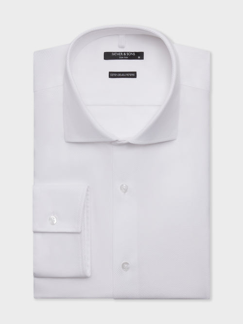 Chemise non-iron slim en twill de coton blanc - 1 - Father & Sons   - 4 