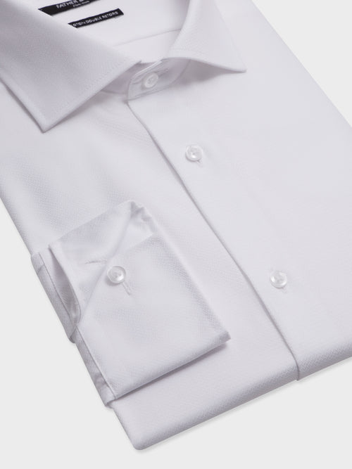 Chemise non-iron regular en coton façonné blanc - Father & Sons   - 3 