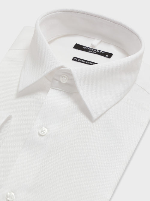 Chemise non-iron slim en coton façonné blanc - 2 - Father & Sons   - 16 