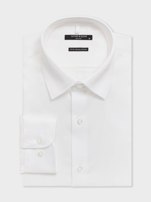 Chemise non-iron slim en coton façonné blanc - 1 - Father & Sons   - 16 
