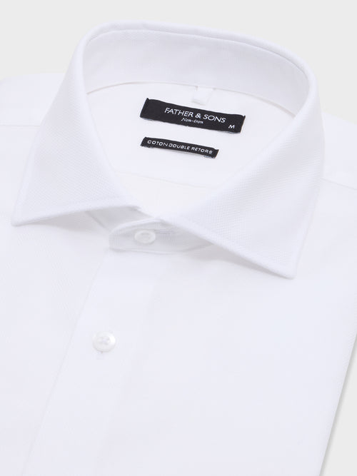 Chemise non-iron slim en coton façonné blanc - 2 - Father & Sons   - 1 