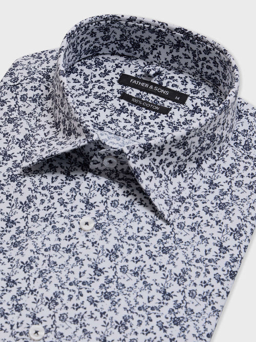 Chemise slim en popeline de coton à motif fleuri bleu - 2 - Father & Sons   - 2 