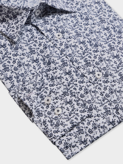 Chemise slim en popeline de coton à motif fleuri bleu - Father & Sons   - 3 