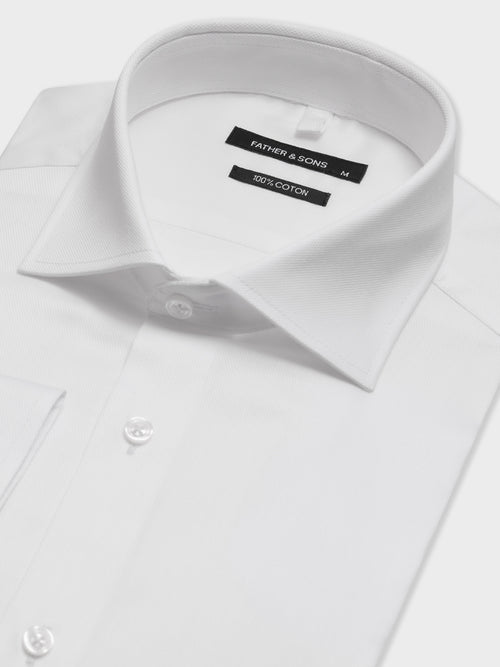 Chemise slim en coton façonné blanc - 2 - Father & Sons   - 15 