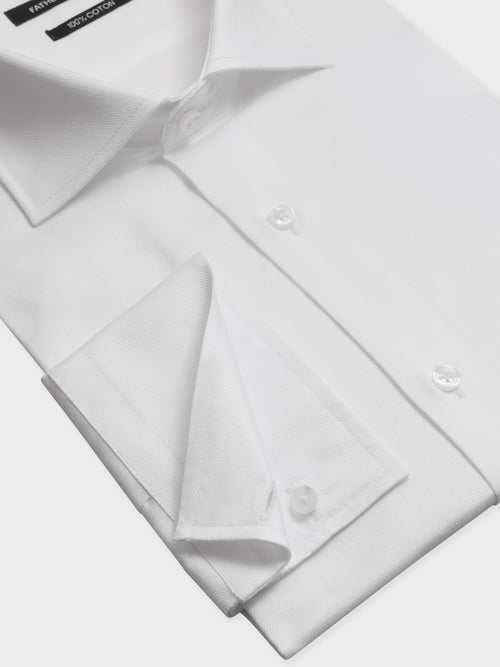 Chemise slim en coton façonné blanc - Father & Sons   - 3 