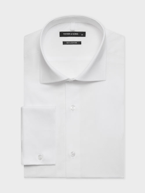 Chemise slim en coton façonné blanc - 1 - Father & Sons   - 6 