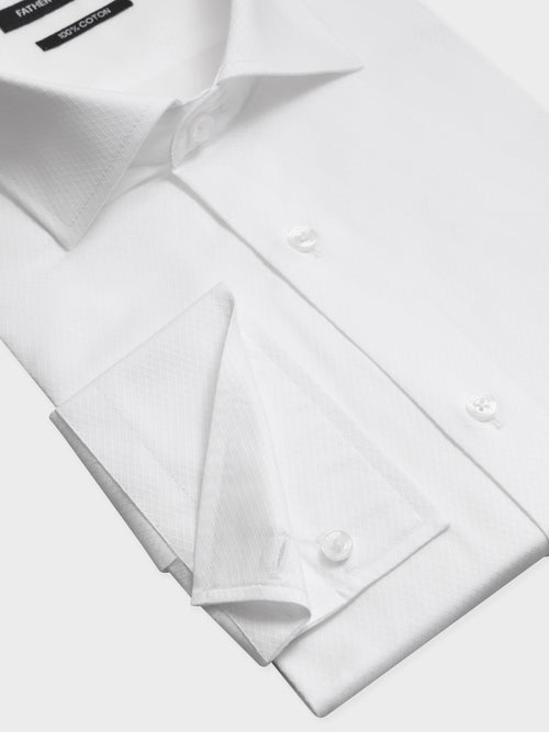 Chemise slim en coton façonné blanc - Father & Sons   - 3 