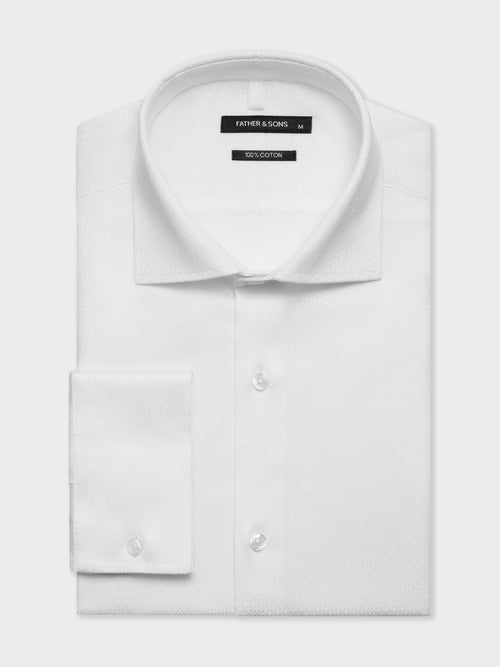 Chemise slim en coton façonné blanc - 1 - Father & Sons   - 7 