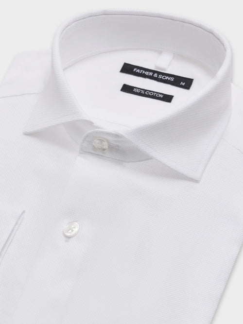 Chemise slim en coton façonné blanc - 2 - Father & Sons   - 8 