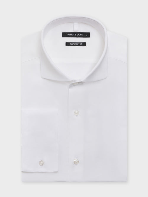 Chemise slim en coton façonné blanc - 1 - Father & Sons   - 8 