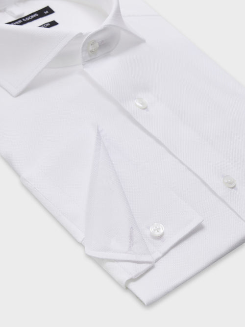 Chemise slim en coton façonné blanc - Father & Sons   - 3 