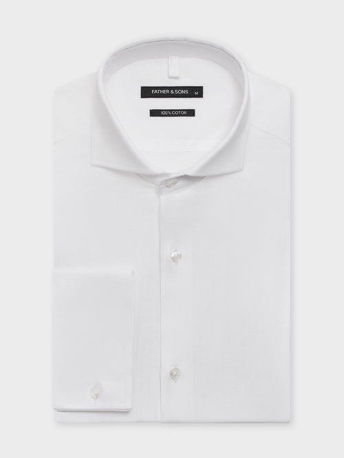 Chemise slim en coton chevron blanc - 1 - Father & Sons   - 1 