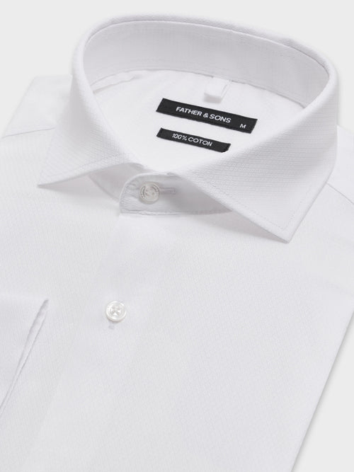 Chemise slim en coton façonné blanc - 2 - Father & Sons   - 14 