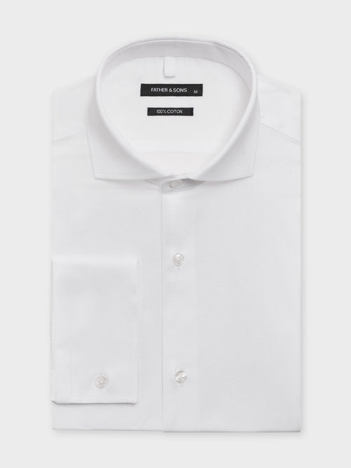 Chemise slim en coton façonné blanc - 1 - Father & Sons   - 14 