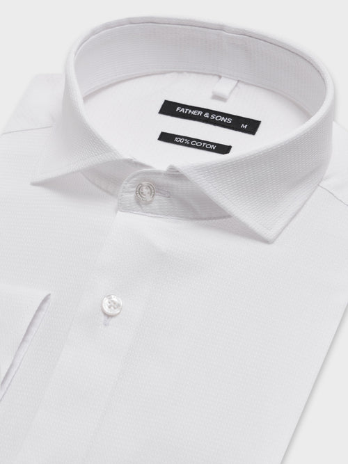 Chemise slim en coton façonné blanc - 2 - Father & Sons   - 7 