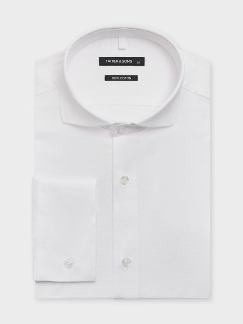 Chemise slim en coton façonné blanc - 1 - Father & Sons   - 7 