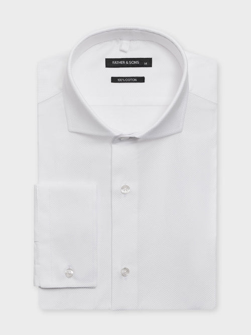 Chemise regular en coton façonné blanc - 1 - Father & Sons   - 5 